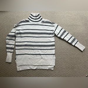 Loft Women’s cotton blend, mock neck sweater, cream with black stripes, size S